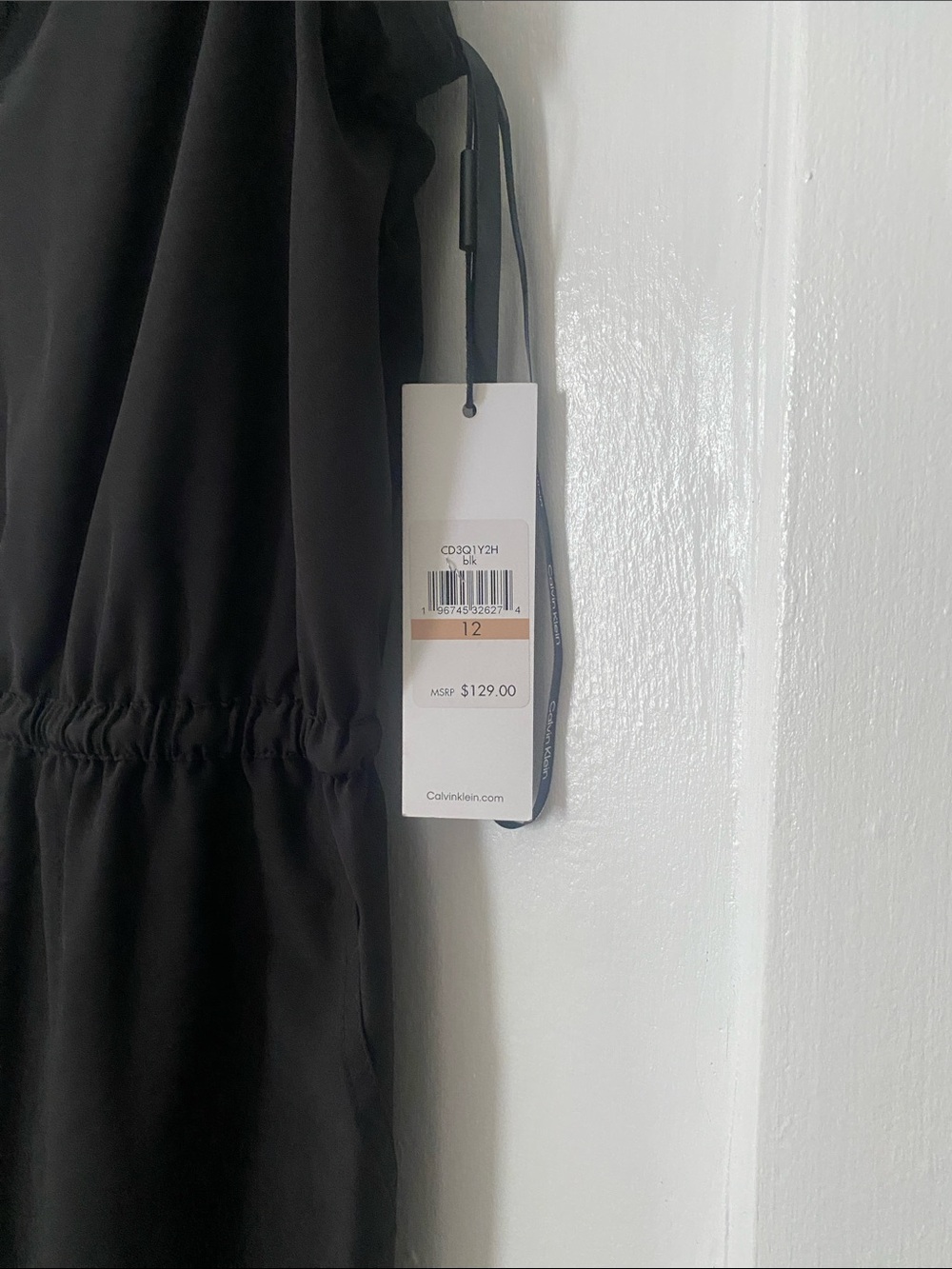 Calvin Klein Black Sleeveless V-Neck Midi Dress with Drawstring Waist - Picture 5 of 14